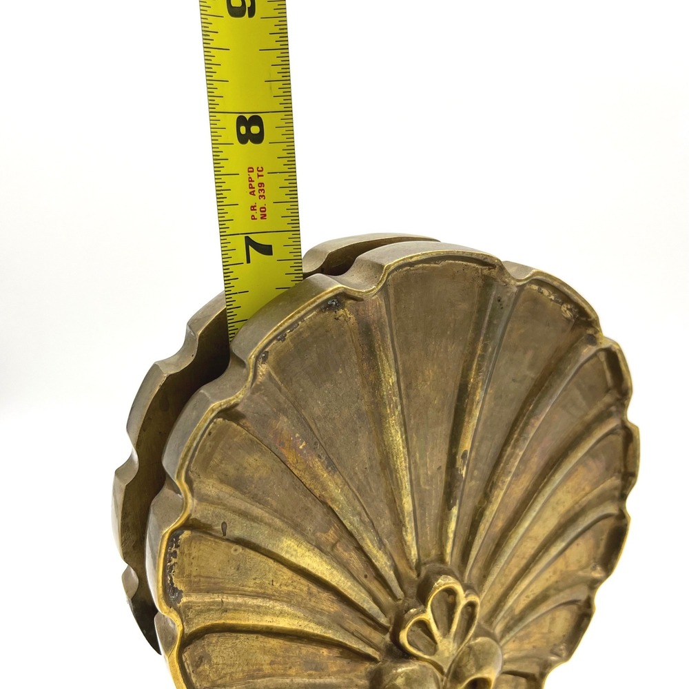 Vintage Solid Brass Scallop Shell Bookends Pair Gold Coastal Decor 5.5 Inch - Picture 9 of 9